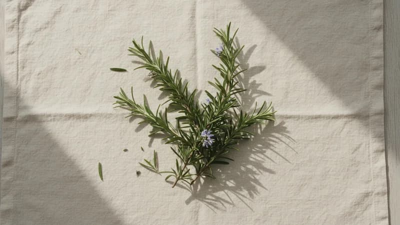 Rosemary (Rusmari) — whole and prepared form, top-down still life