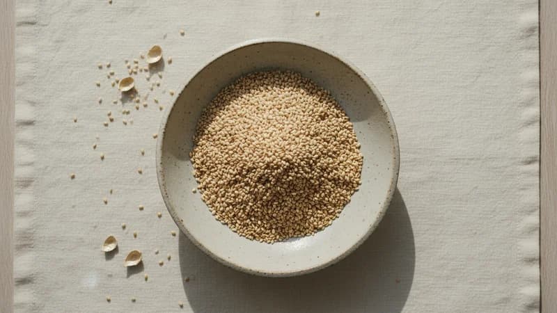 Sesame Seeds (Tila) — whole and prepared form, top-down still life