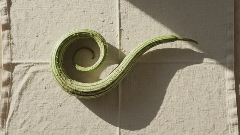 Snake Gourd (Chichinda) — whole and prepared form, top-down still life