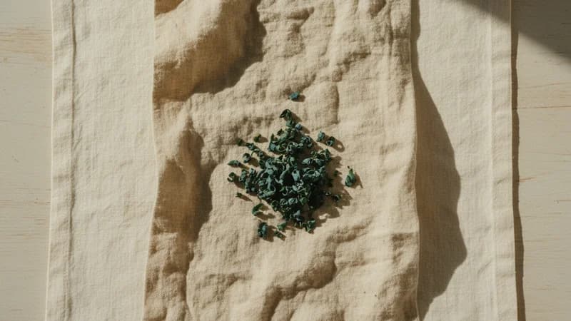 Spirulina (Spirulina) — whole and prepared form, top-down still life