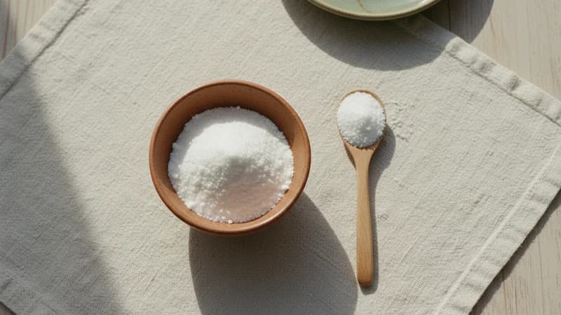 Stevia (Madhupatra) — whole and prepared form, top-down still life