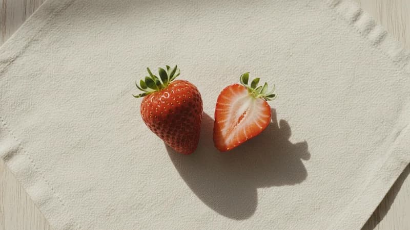 Strawberry (Jharberi) — whole and prepared form, top-down still life