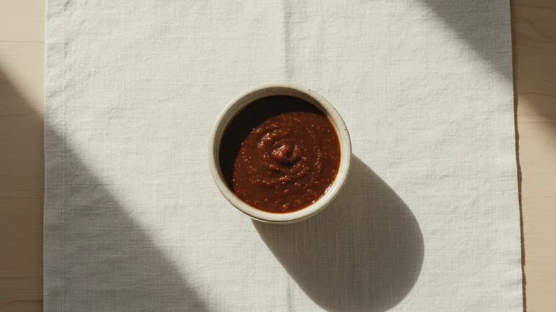 Tamarind Chutney (Amlika Chutney) — whole and prepared form, top-down still life