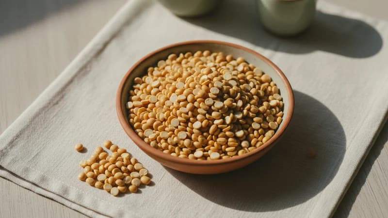Toor Dal (Adhaki) — whole and prepared form, top-down still life